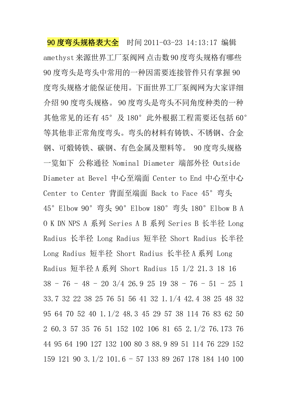 度弯头规格表大全_第1页