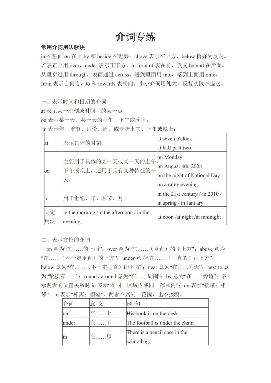 七年级上介词专题练习6页6页_第1页