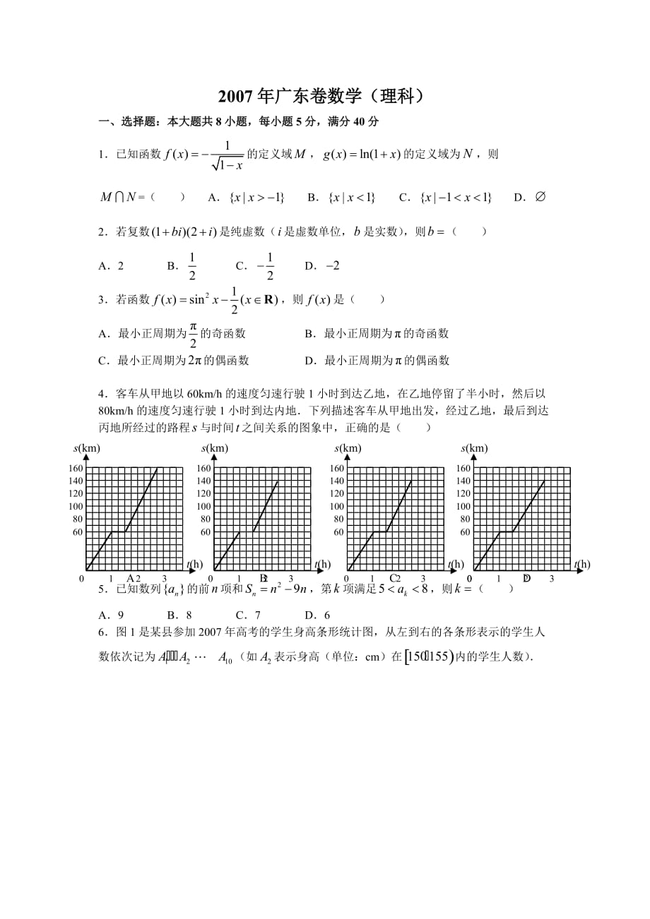 2007广东高考数学(理科)试题及详解_第1页