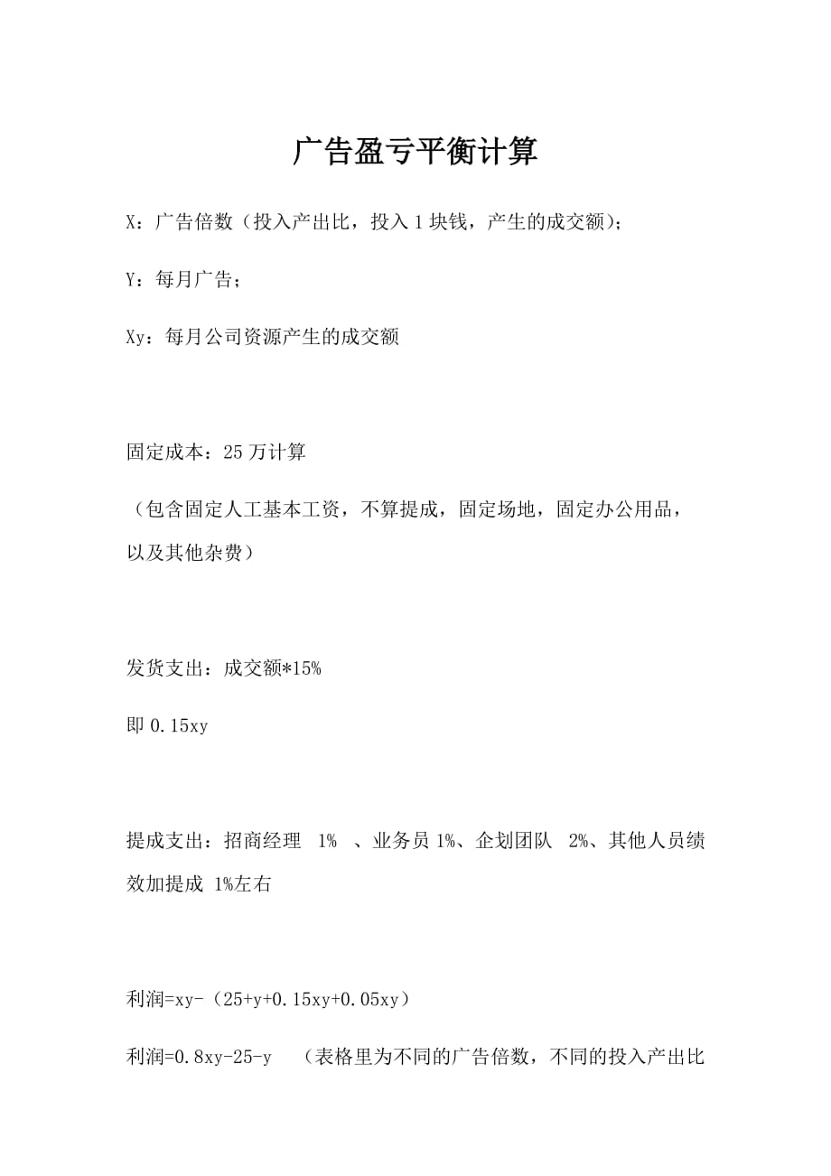 招商广告投放盈亏平衡3页_第1页