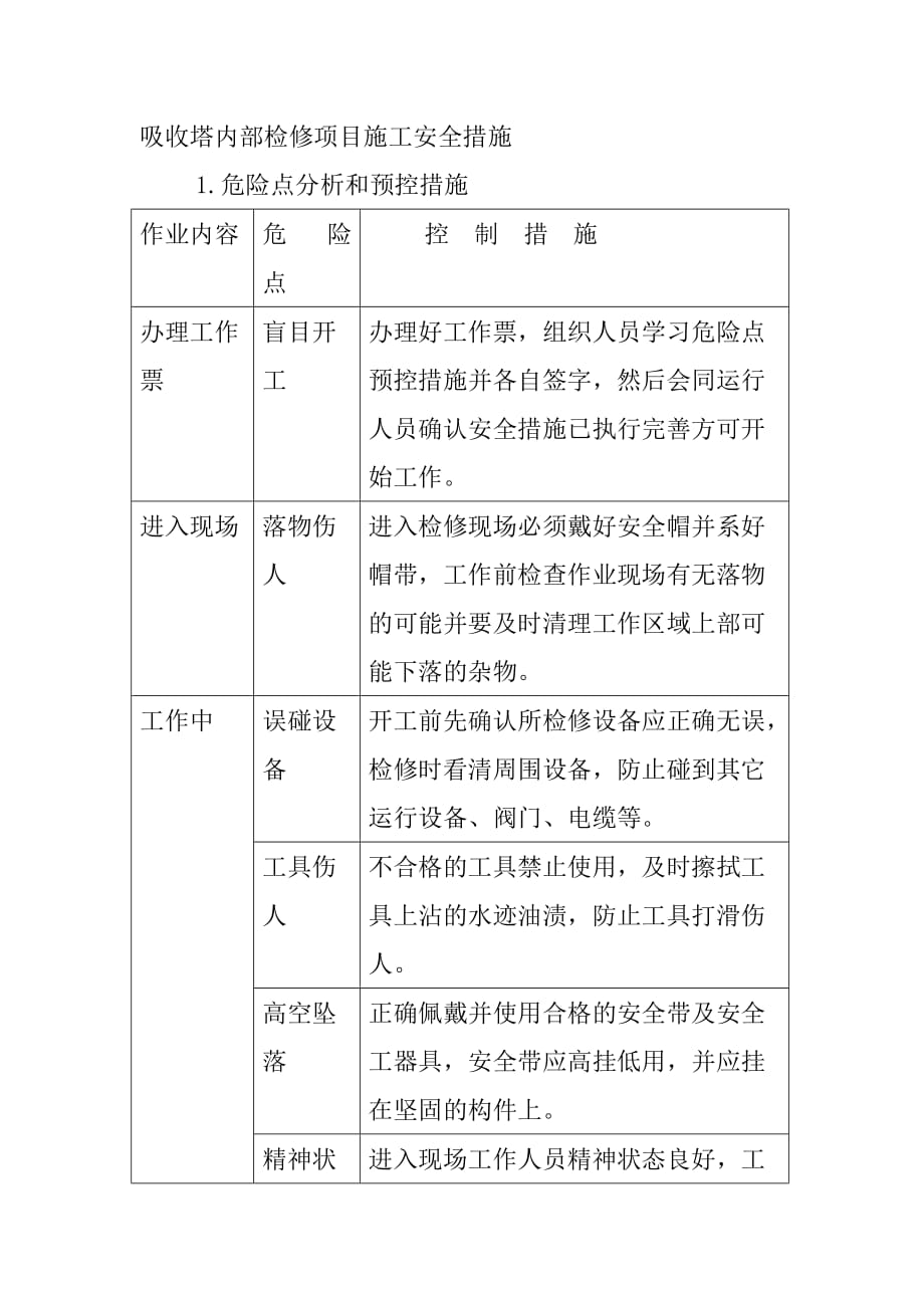 吸收塔内部检修项目施工安全措施_第1页