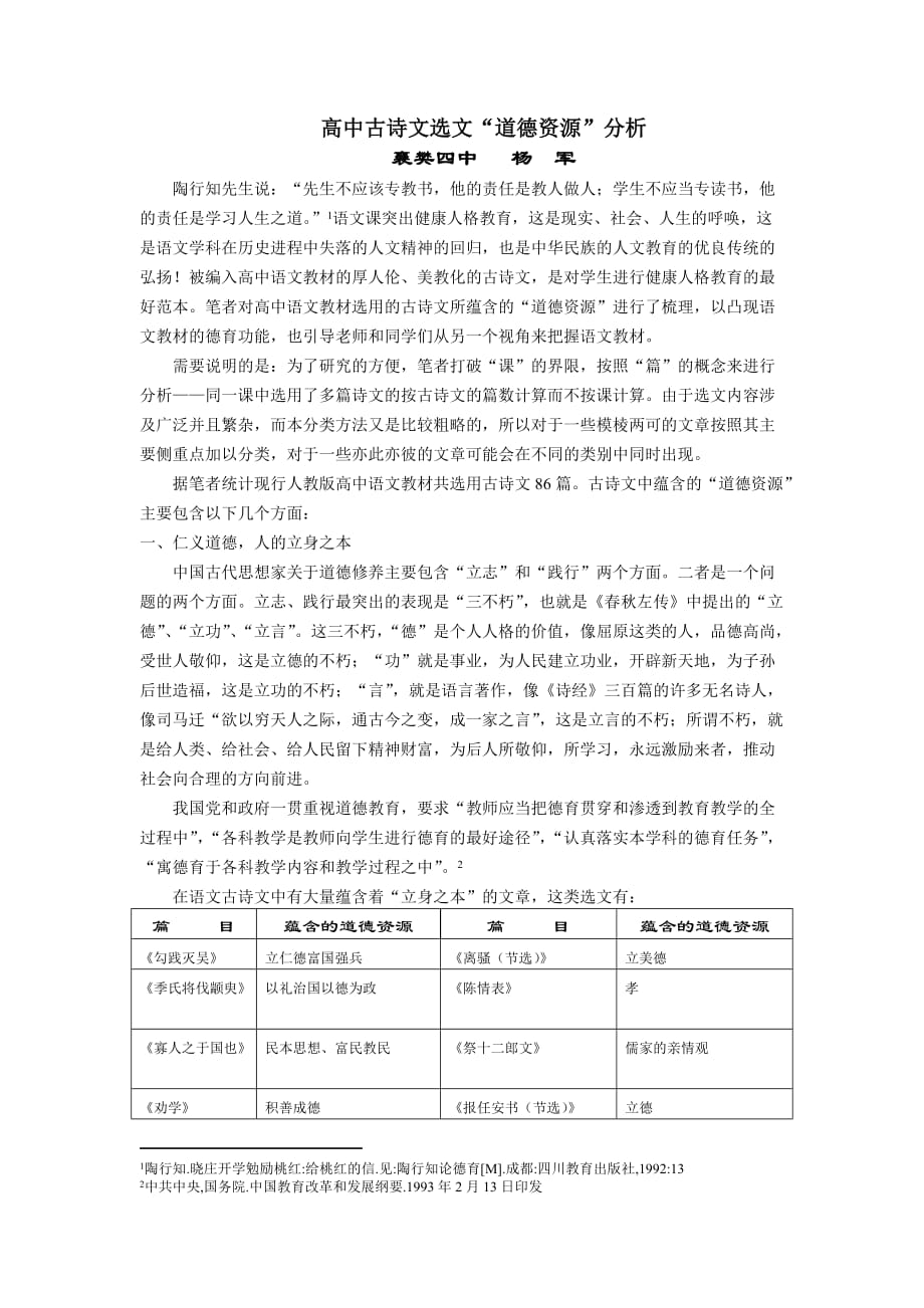 高中古诗文选文“道德资源”分析_第1页