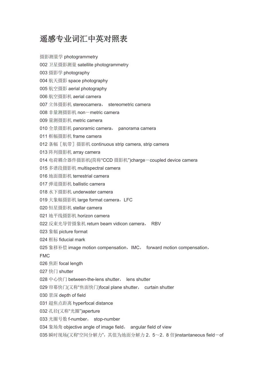 遥感专业词汇中英对照13页_第1页