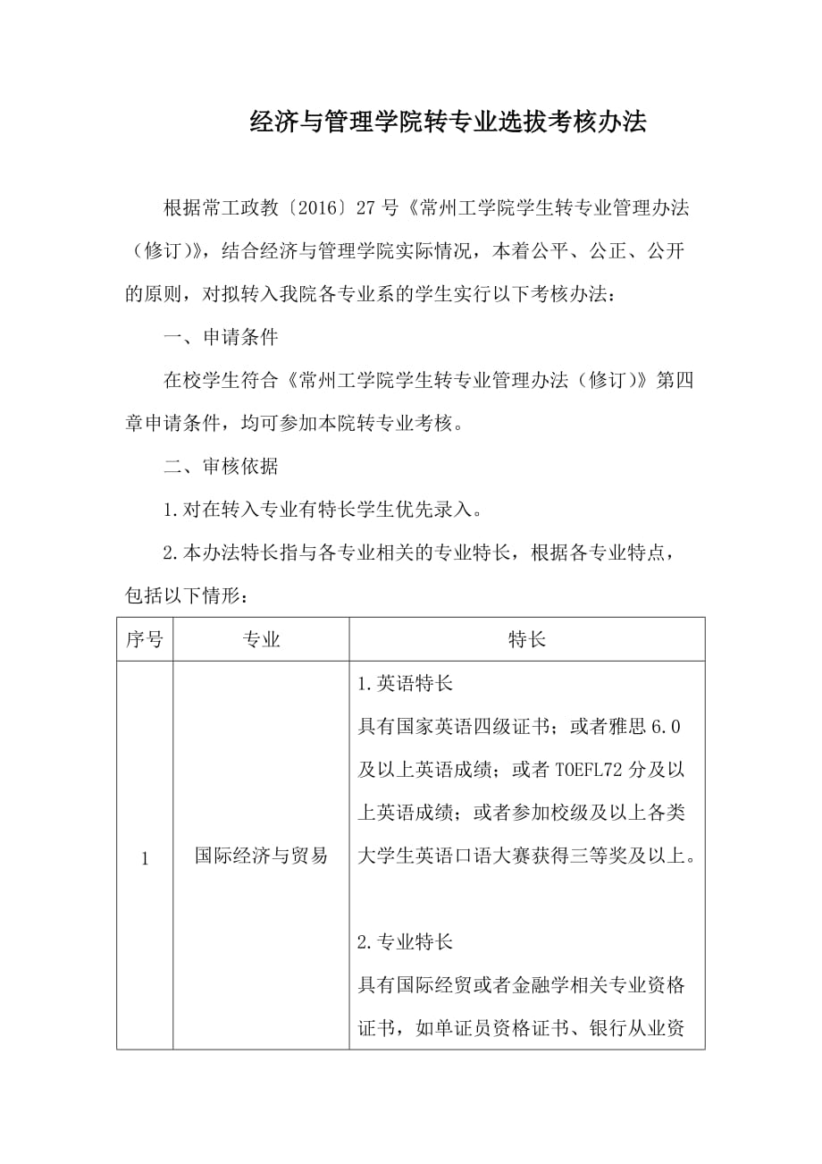 经济与管理学院转专业选拔考核办法5页_第1页