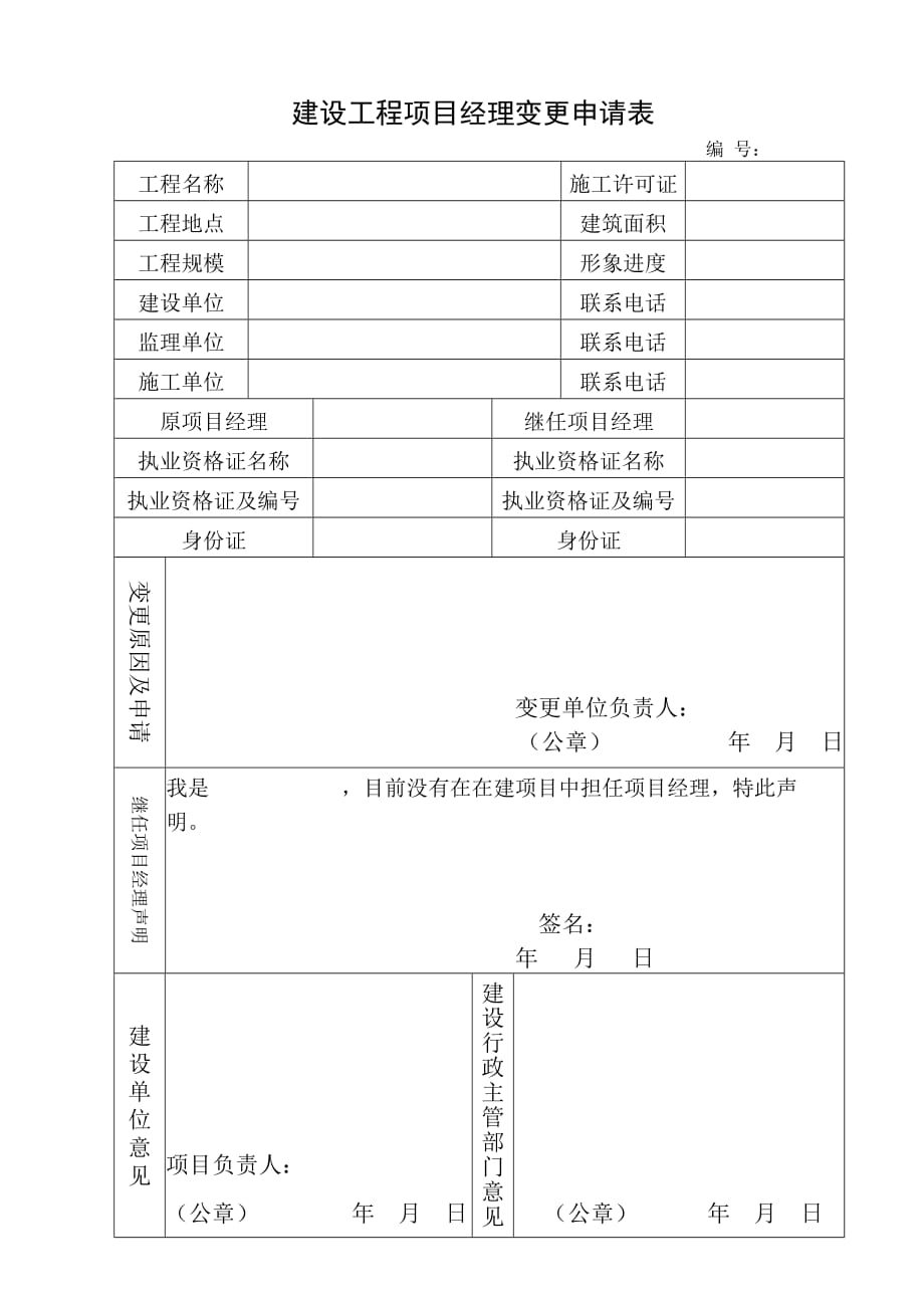 建设工程项目经理变更申请表2页_第1页