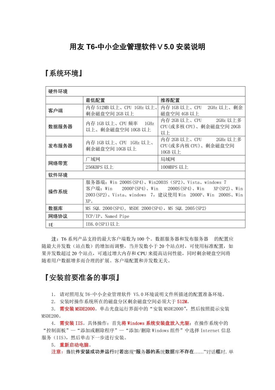 用友T6-企业管理软件V5.0安装说明_第1页