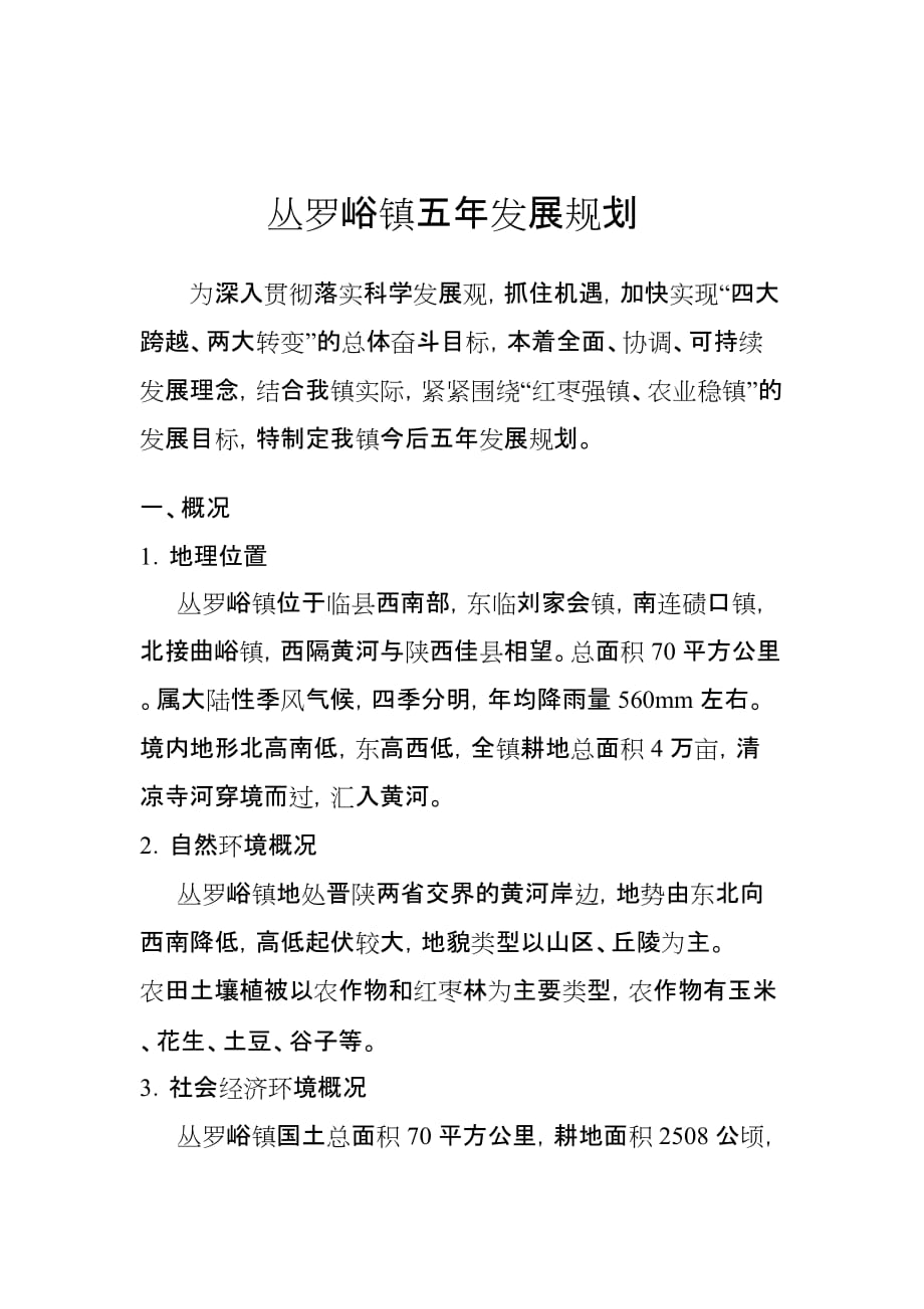丛罗峪镇五年发展规划_第1页