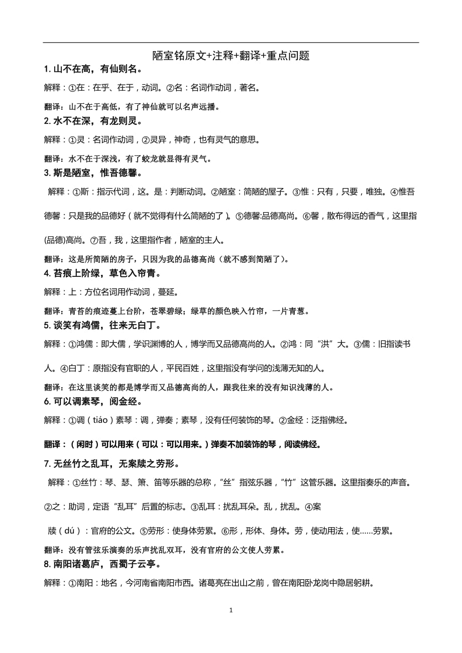 2021年整理翻译陋室铭原文_第1页