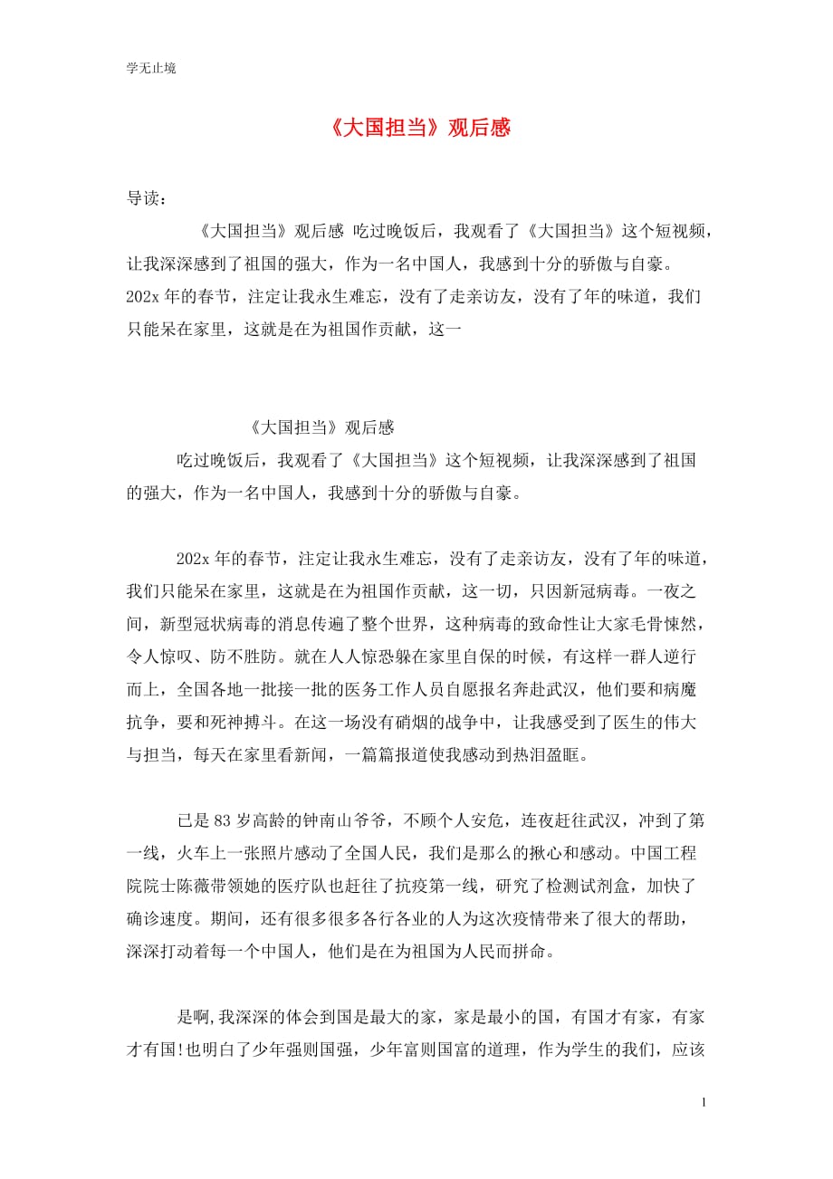 [精选]《大国担当》观后感_第1页