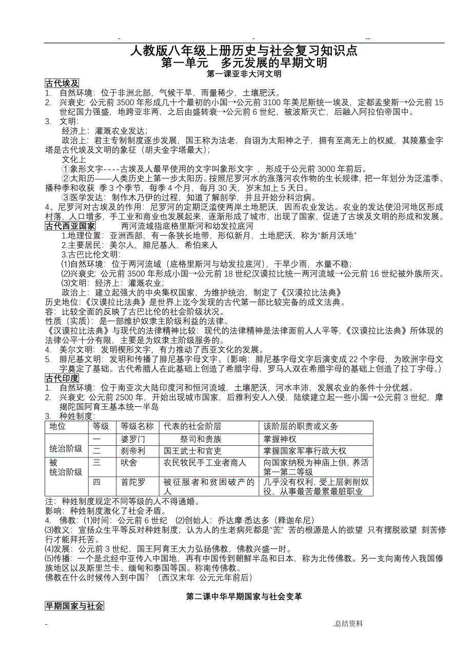 人教版八年级上历史及社会复习知识点_第1页