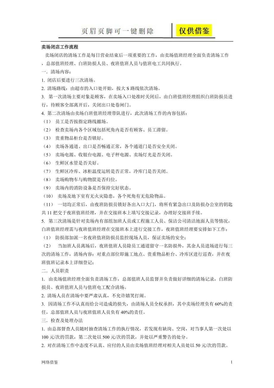 卖场闭店工作流程【行业一类】_第1页