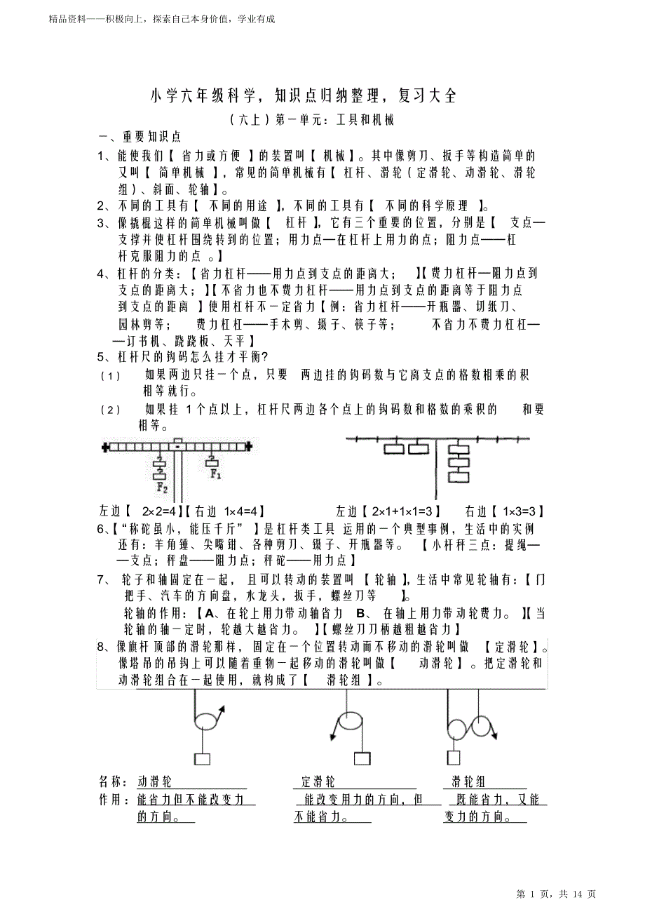 最全面小学六年级科学,知识点归纳整理,复习大全2021_第1页