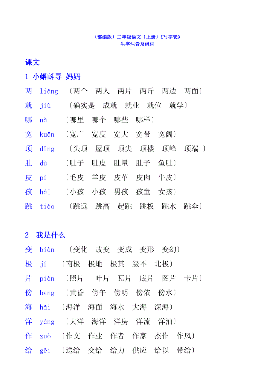 (最新最全)部编版二年级上册《写字表》生字注音及组词[精选]_第1页