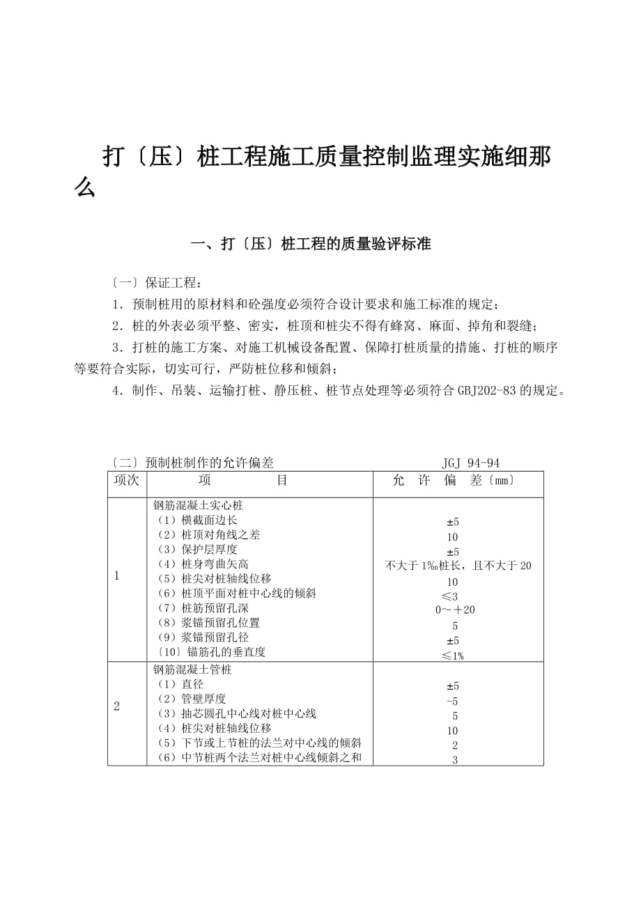 打(压)桩工程施工质量控制监理实施细则_第1页
