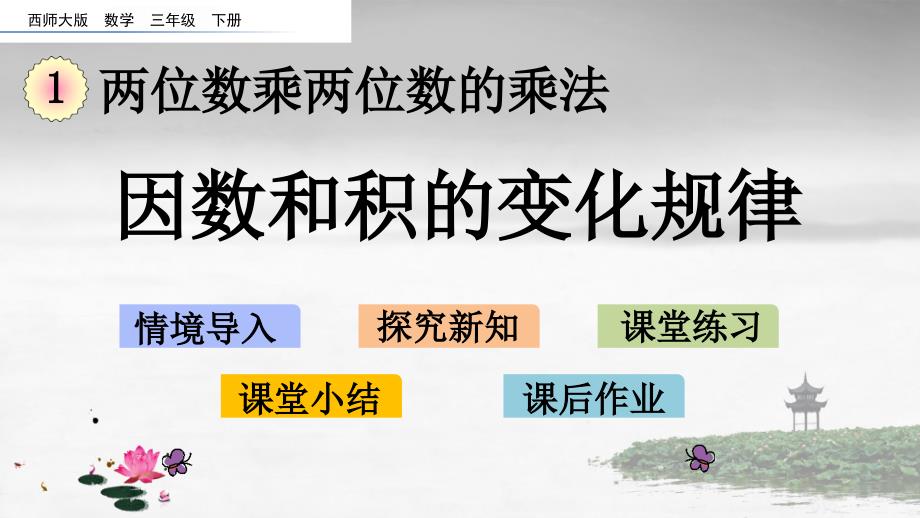西师大版数学三年级下册《第一单元 两位数乘两位数的乘法 1.6 因数和积的变化规律》PPT课件_第1页