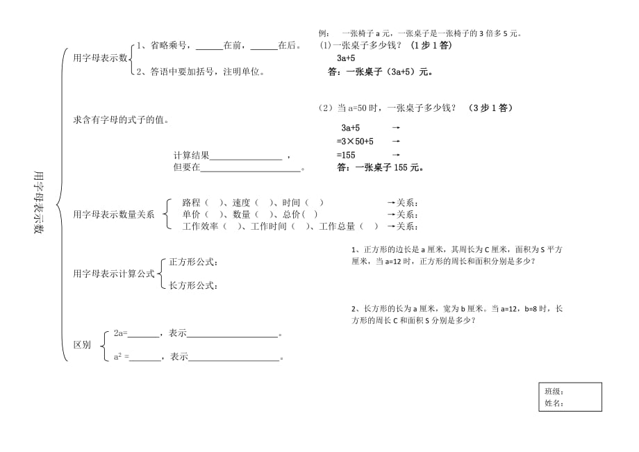 青岛版小学数学四年级下册-用字母表示数-思维导图(总1页)_第1页