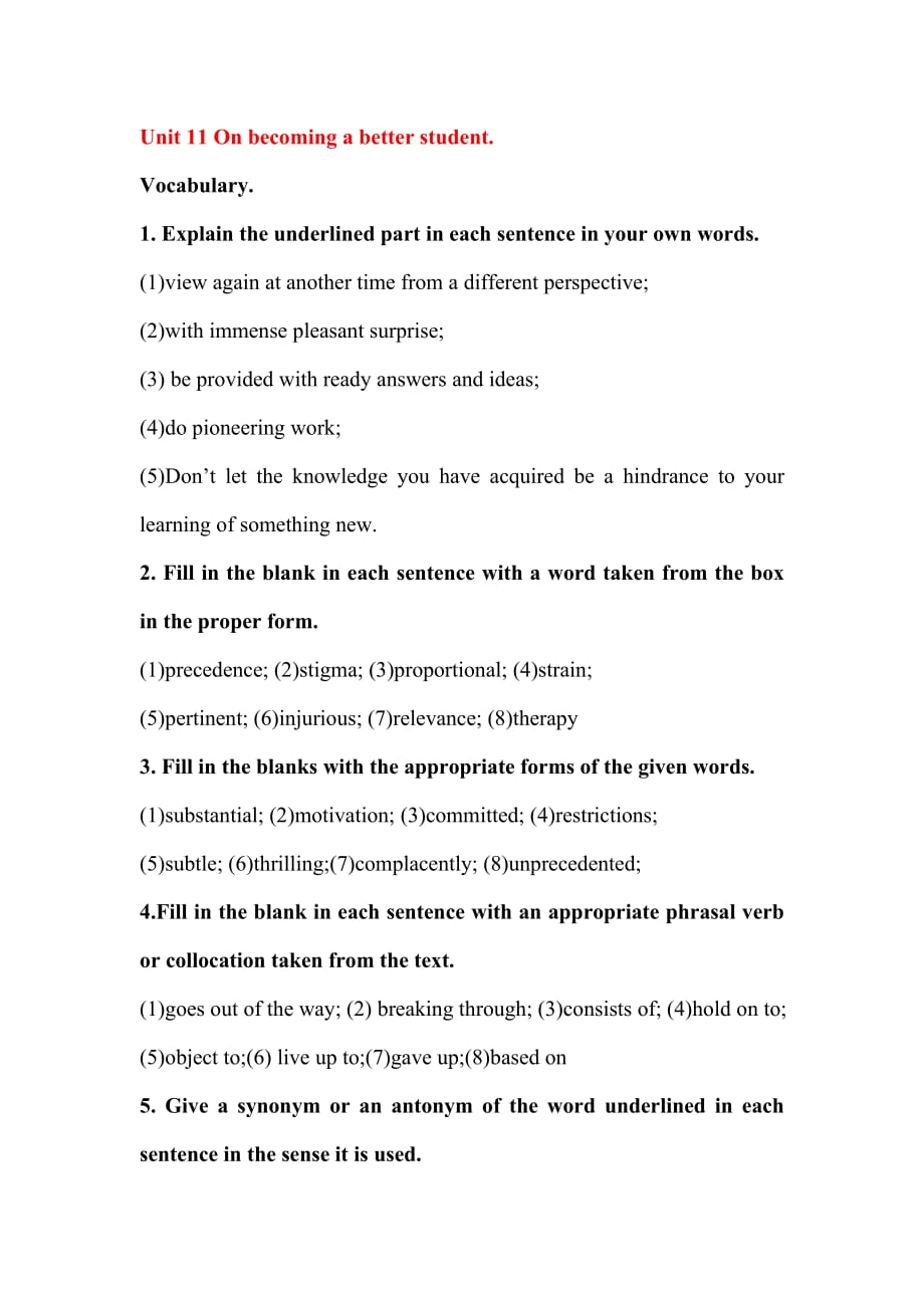 课后练习答案Unit-11-On-becoming-a-better-student_第1页