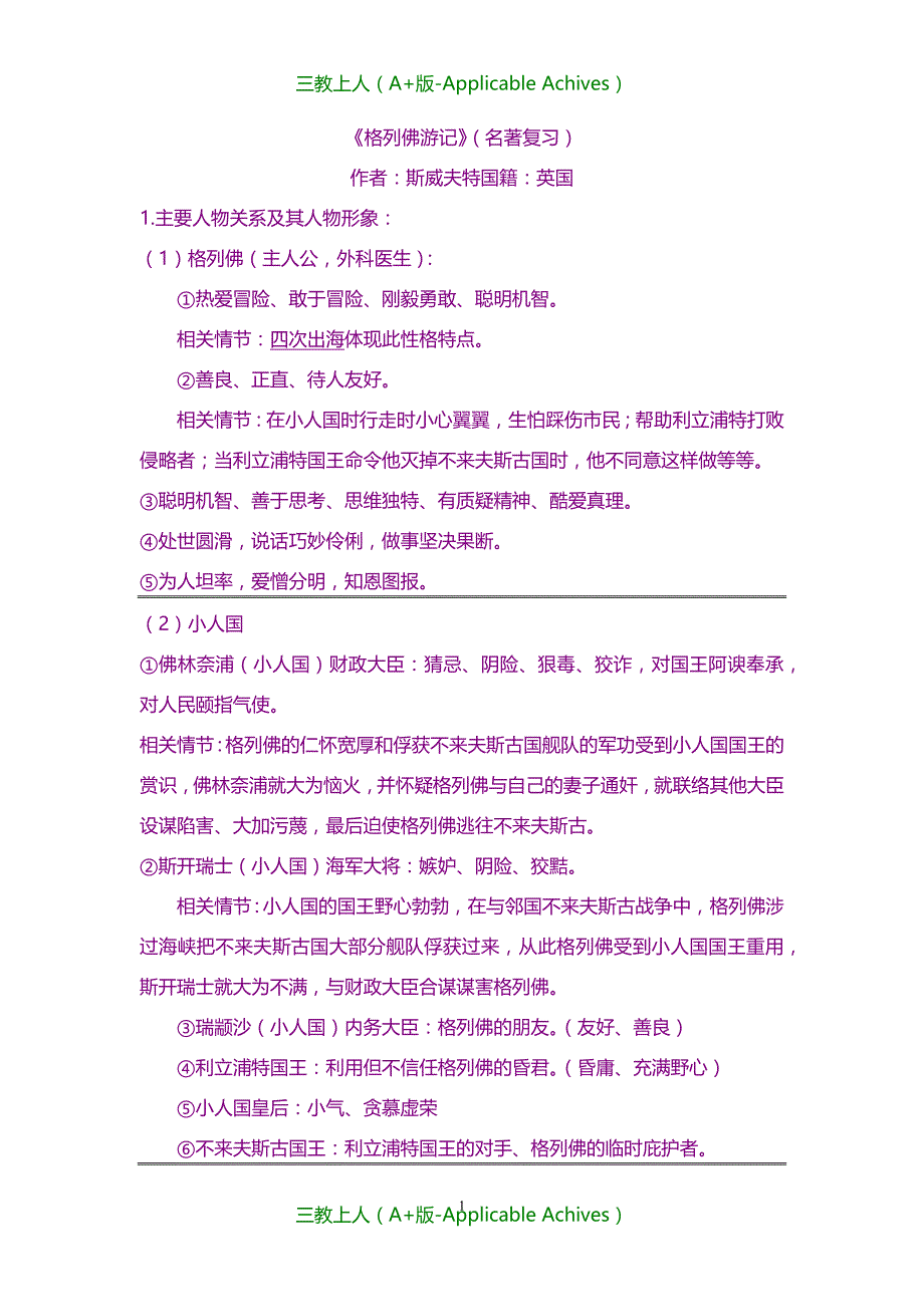 中考复习-格列佛游记中考复习资料汇总_第1页