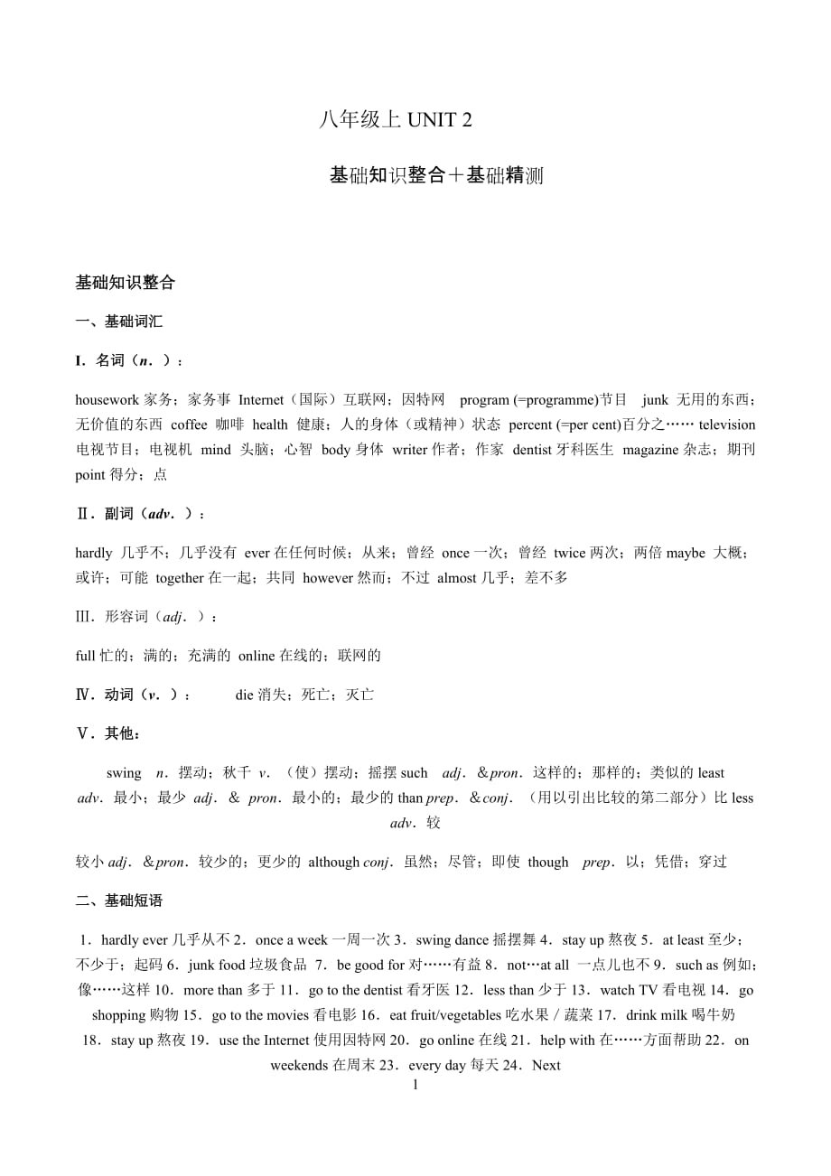 人教八上基础知识整合和基础精练UNIT2_第1页