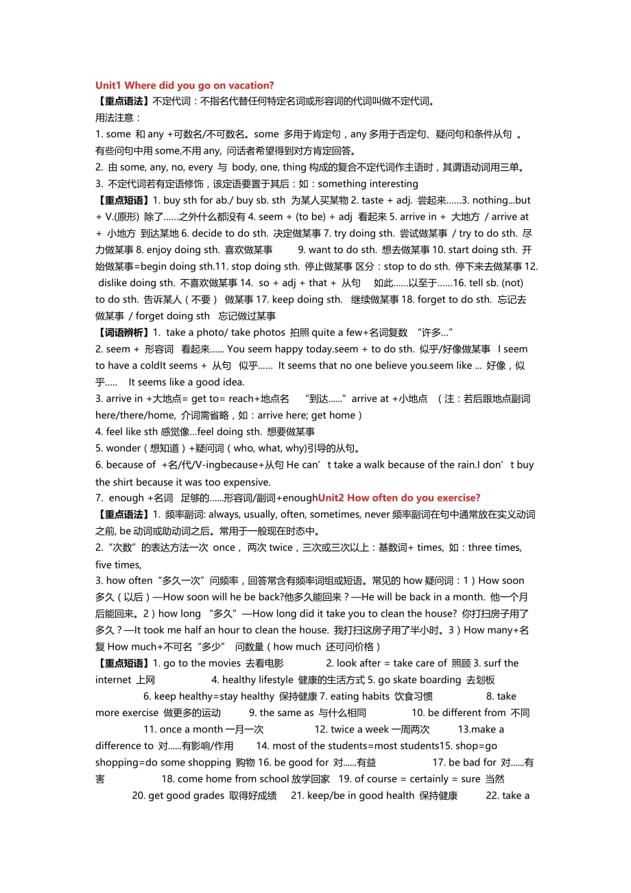 八年级上册英语重点单词、短语和句型全汇总_第1页