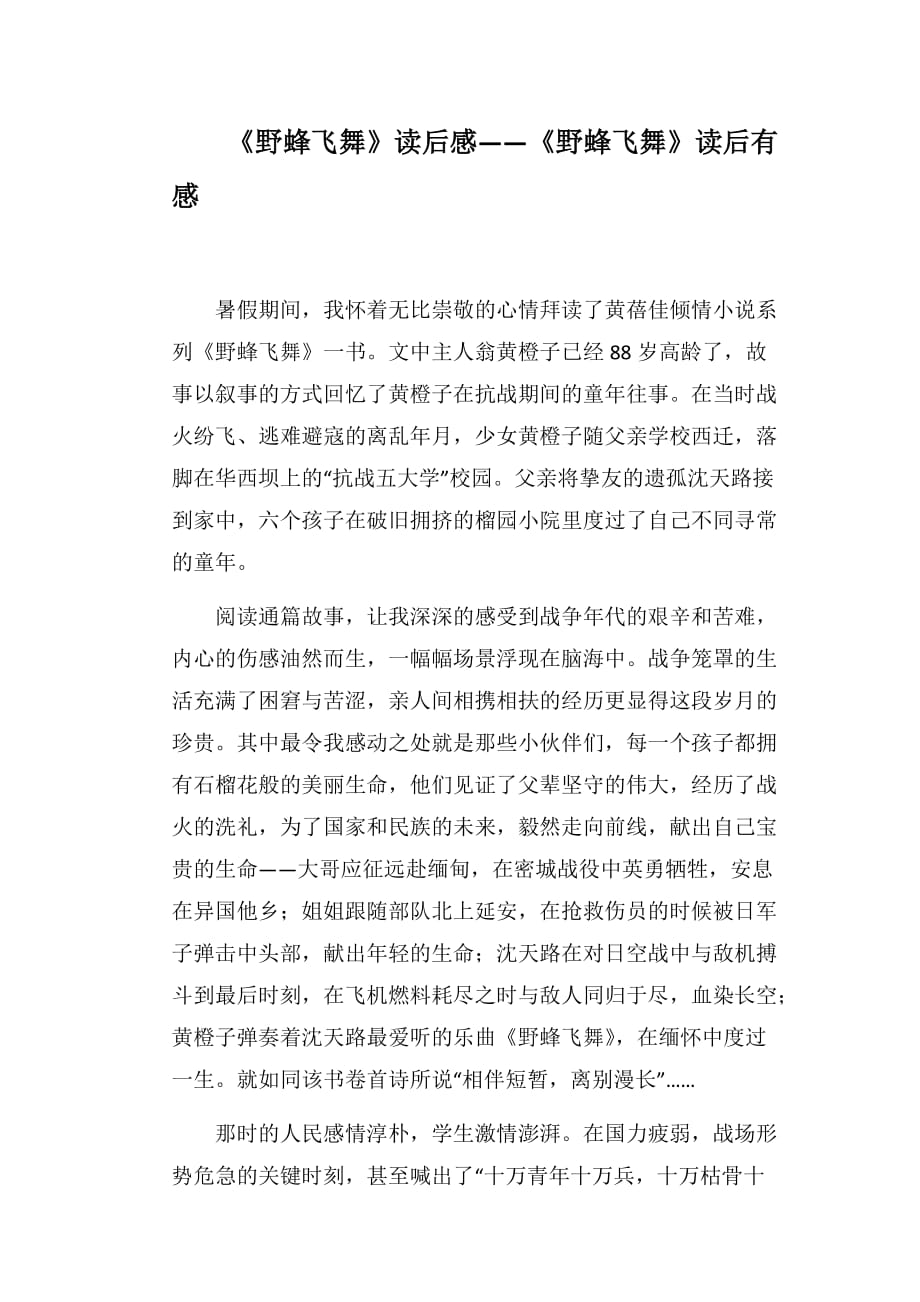 《野蜂飞舞》读后感——《野蜂飞舞》读后有感_第1页