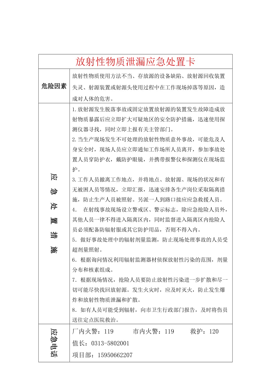 放射性物质泄漏应急处置卡_第1页