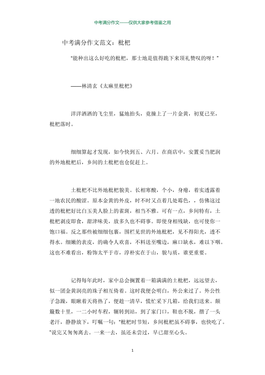 中考满分作文—枇杷_第1页
