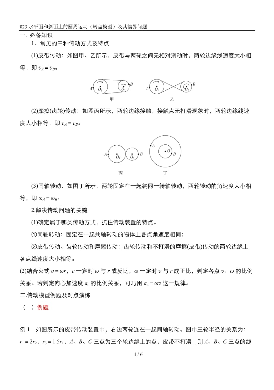 024圆周运动之传动模型 精讲精练2022届高三物理一轮复习疑难突破_第1页