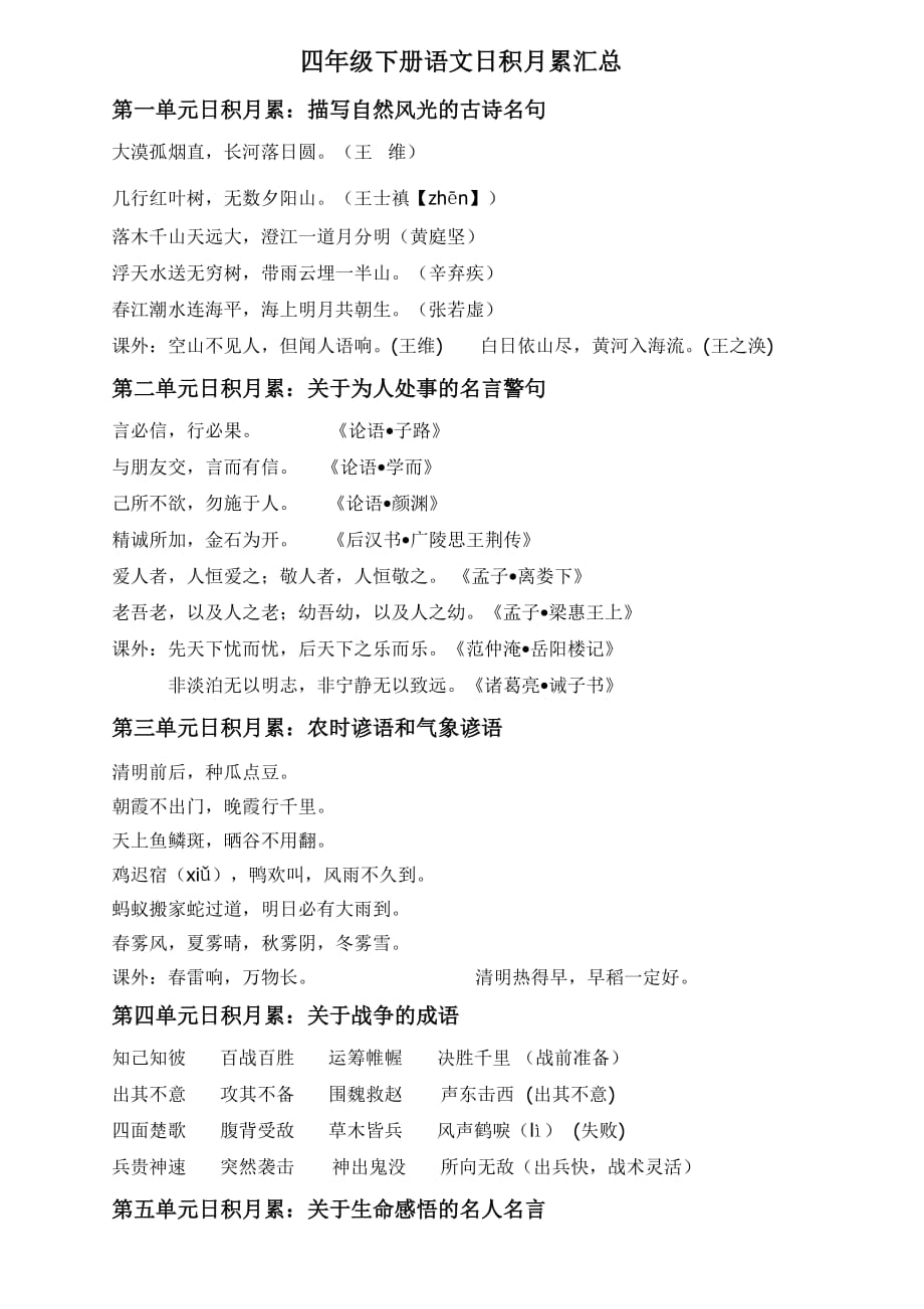 四年级下册语文日积月累汇总（word可编辑）_第1页