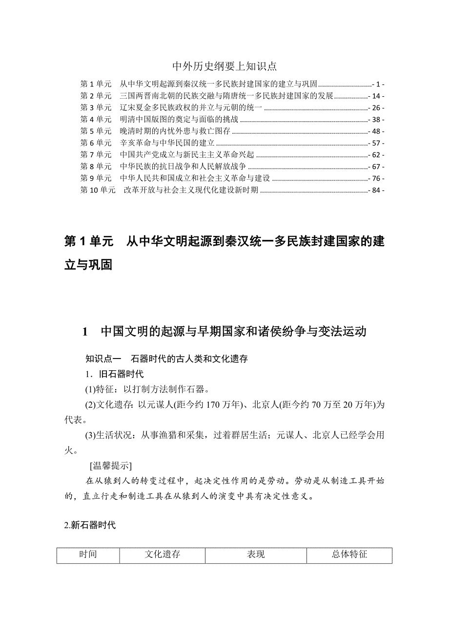 新教材中外历史纲要上2022新高考历史必背知识点汇总_第1页