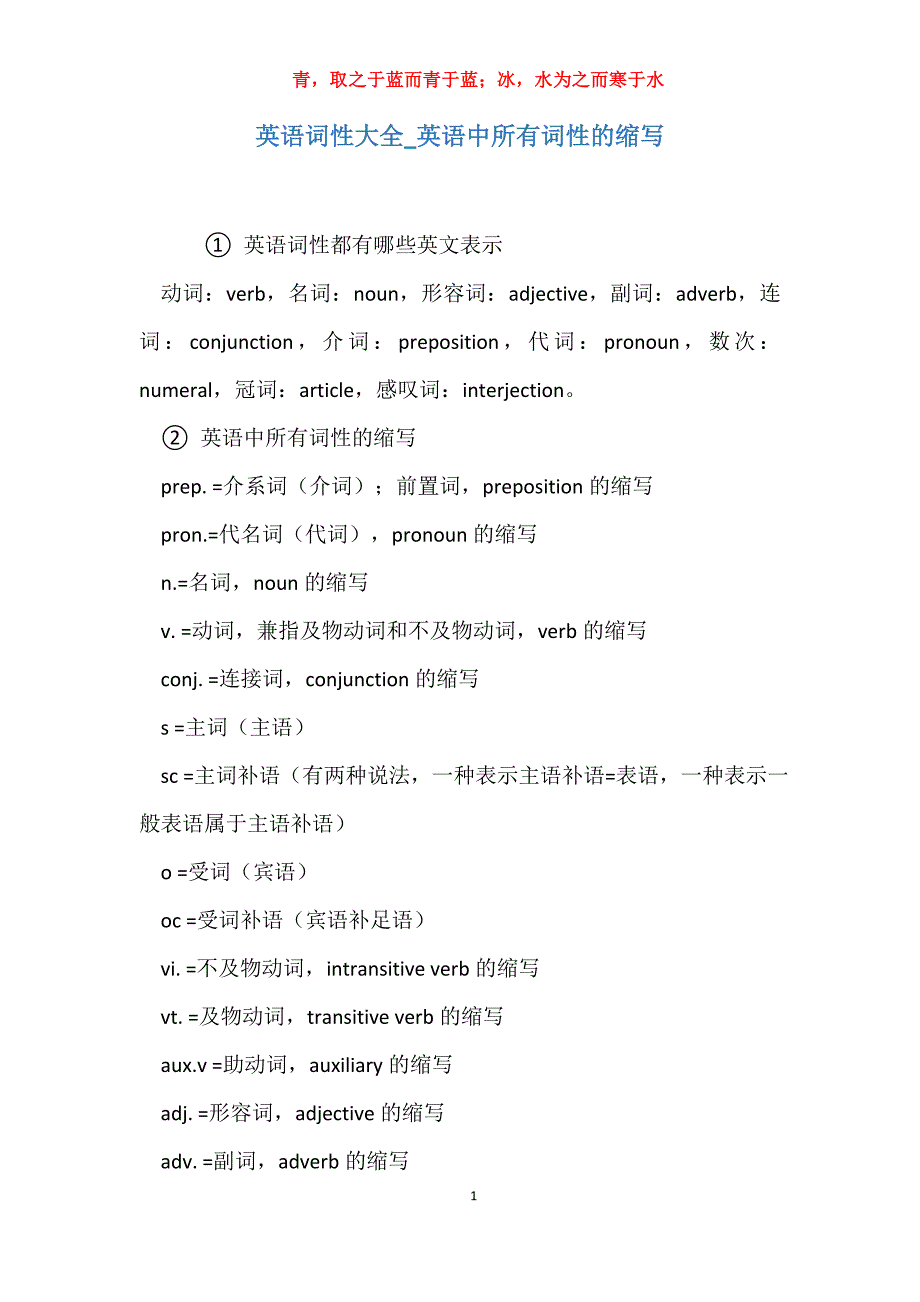 实用英语词性大全英语中所有词性的缩写_第1页