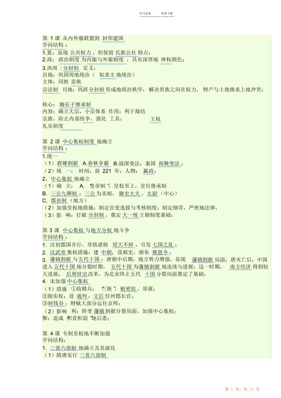 高一历史知识点最全面（精华版）_第1页