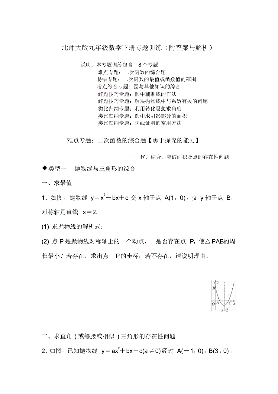 北师大版九年级数学下册专题训练(附答案与解析)_第1页