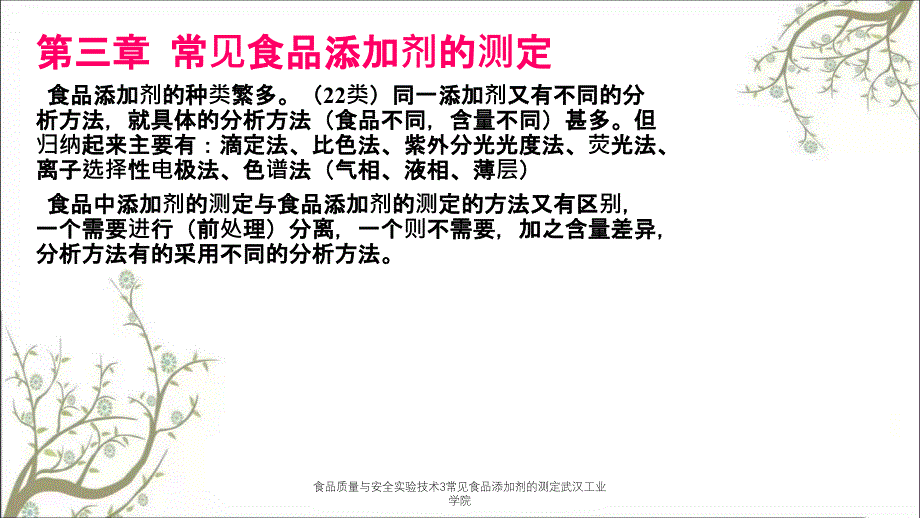 食品质量与安全实验技术3常见食品添加剂的测定武汉工业学院_第1页