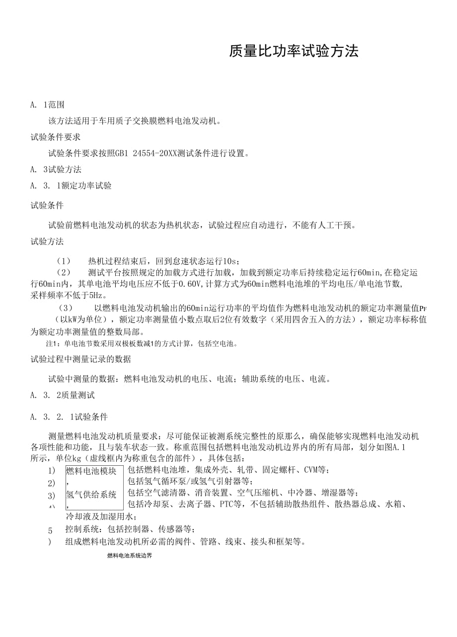 车用燃料电池发动机质量比功率试验方法_第1页