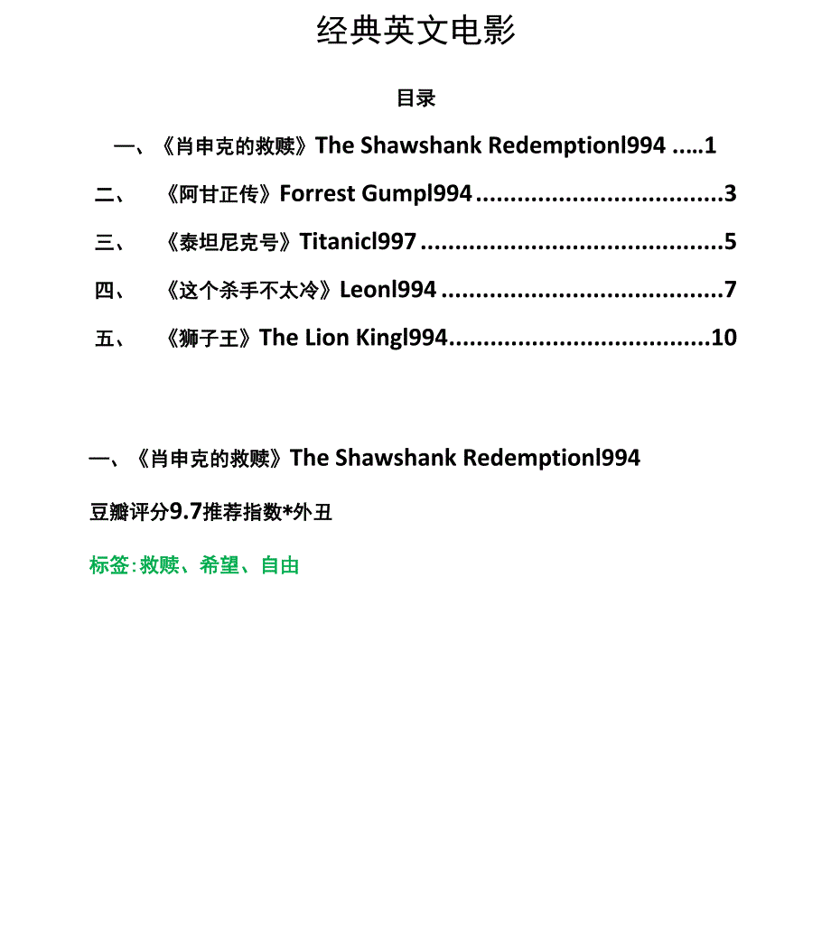 经典英文电影推荐评分理由经典台词剧照_第1页