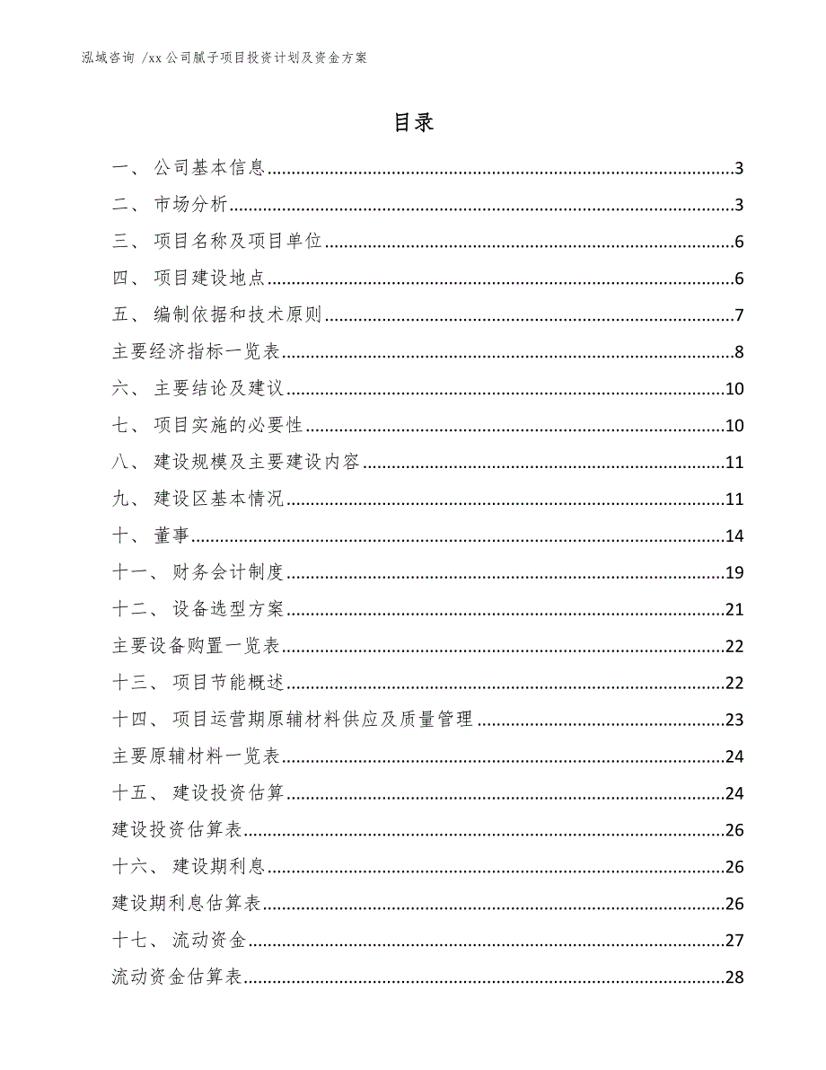 xx公司腻子项目投资计划及资金方案（模板）_第1页