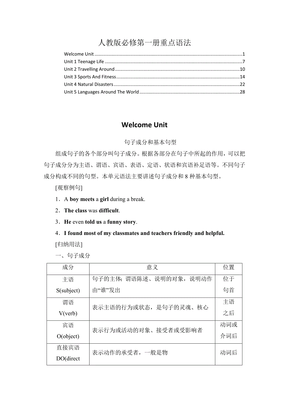 新教材人教版高中英语必修第一册全册各单元重点语法归纳总结_第1页