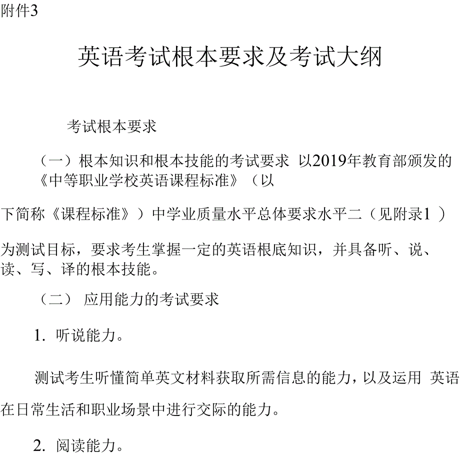 2022年湖南省普通高等学校对口招生考试-英语考试基本要求及考试大纲_第1页