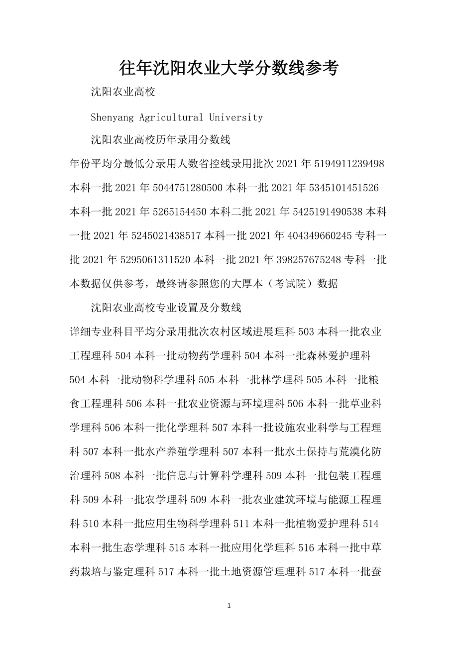 往年沈阳农业大学分数线参考_第1页
