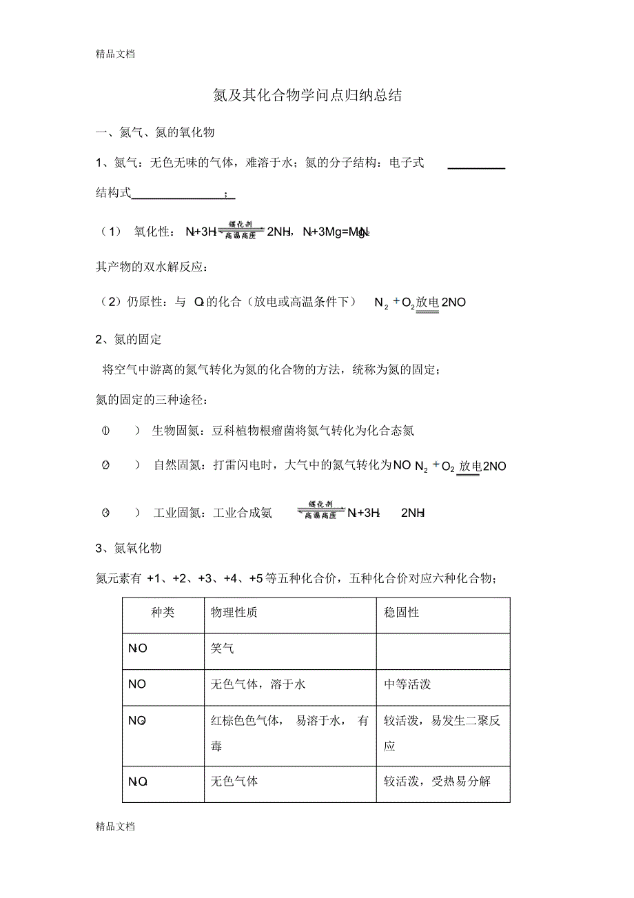 最新氮及其化合物知识归纳总结_第1页