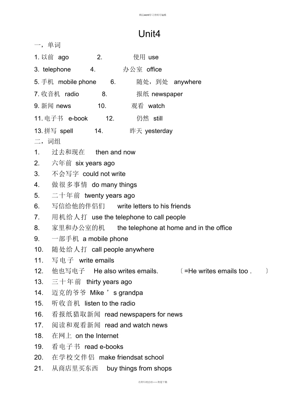 苏教版六年级英语(上册)Unit_4重点整理_第1页