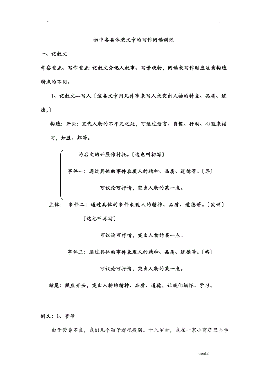 初中各种文章体裁阅读理解训练含答案_第1页