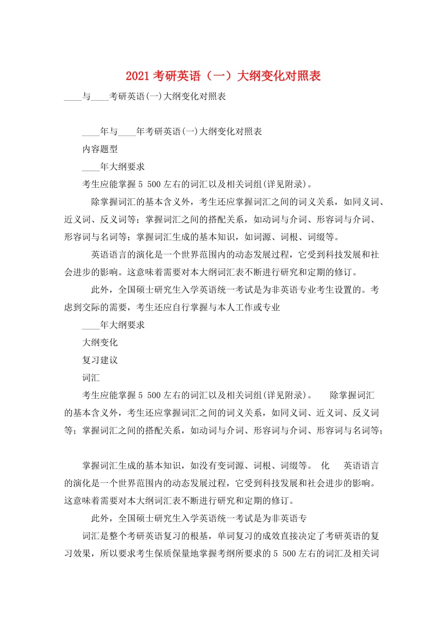2021考研英语（一）大纲变化对照表_第1页
