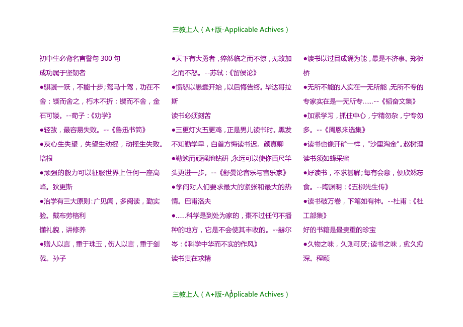 初中教育-初中生必背名言警句300句_第1页