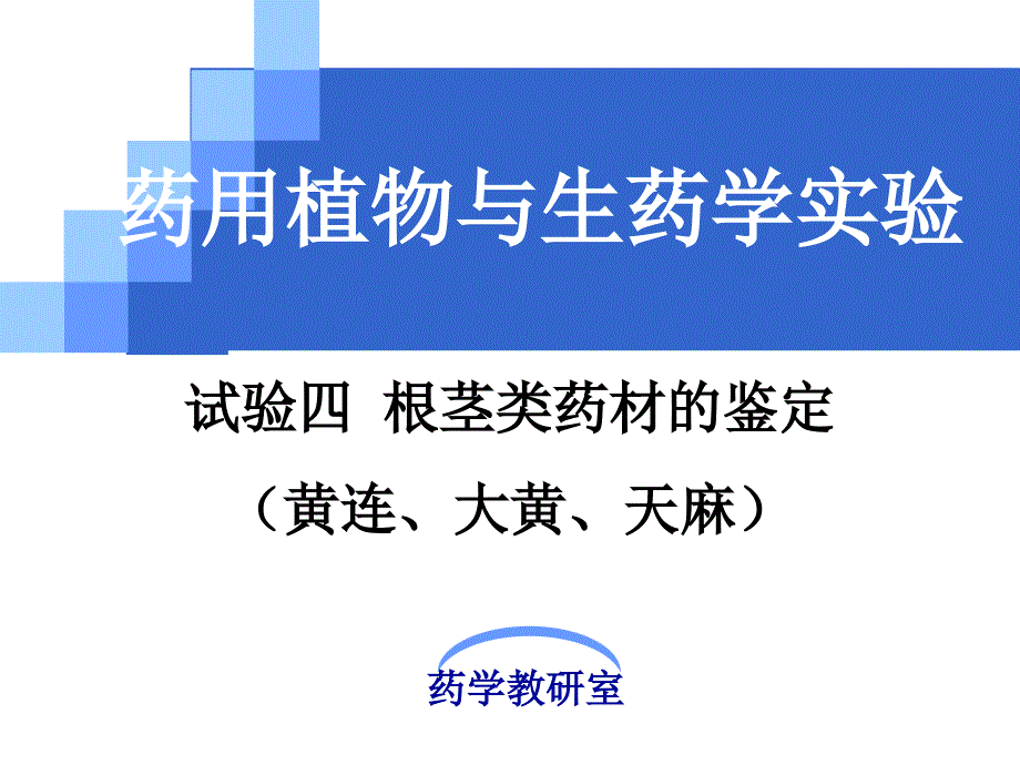 药用植物学与生药学：试验四 根茎类药材的鉴定（黄连、大黄、天麻）_第1页