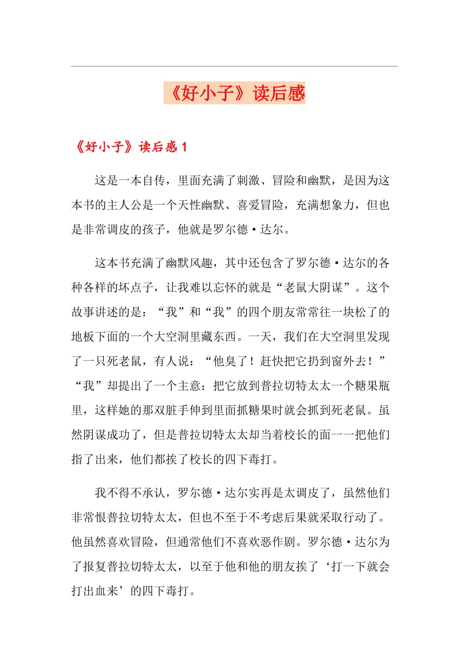 《好小子》读后感_第1页