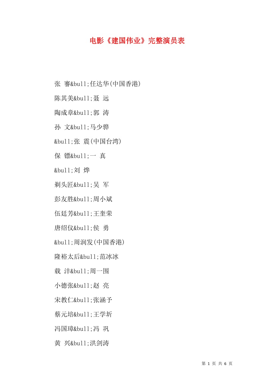 （精选）电影《建国伟业》完整演员表_第1页