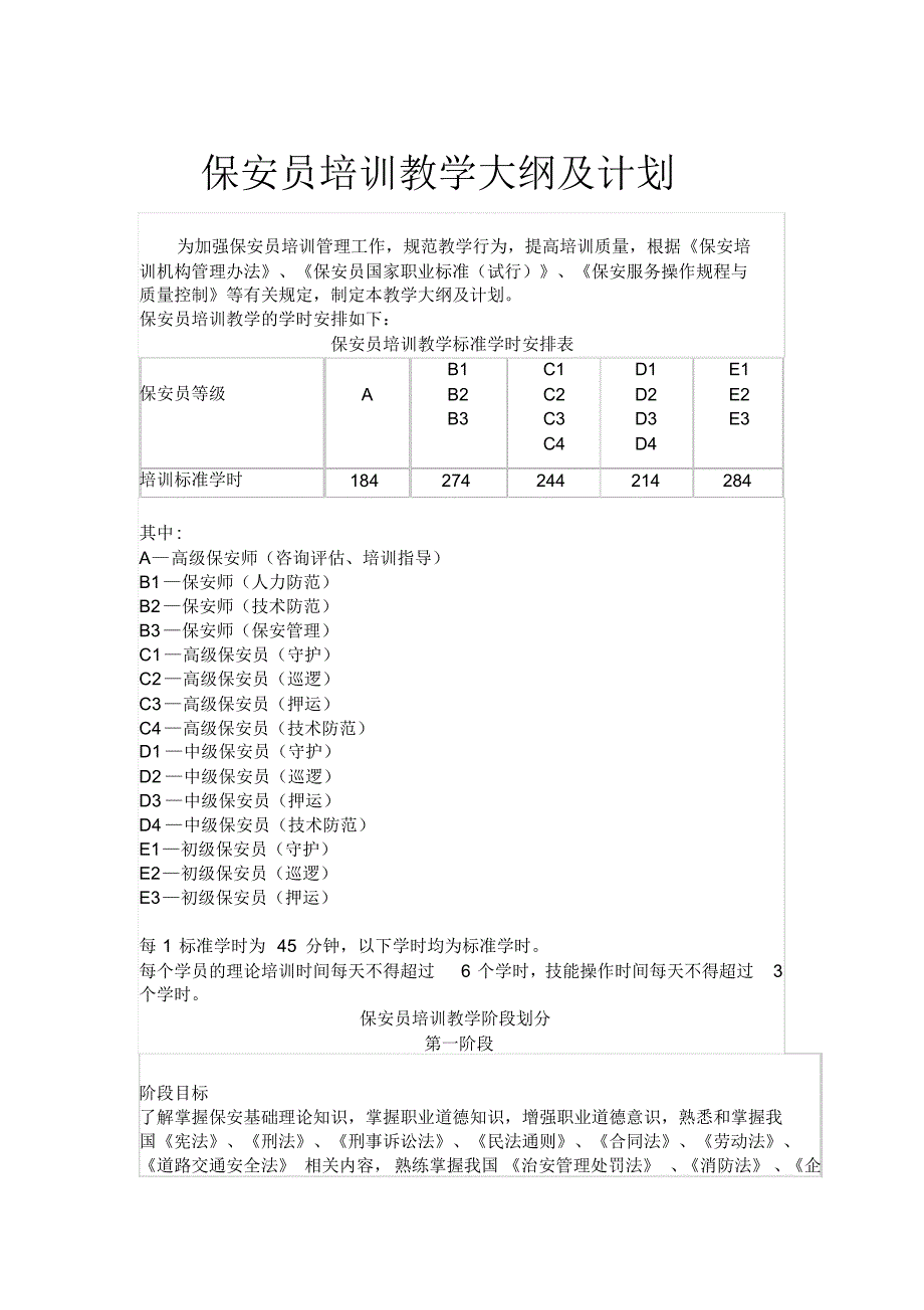 保安员培训教学大纲及计划_第1页
