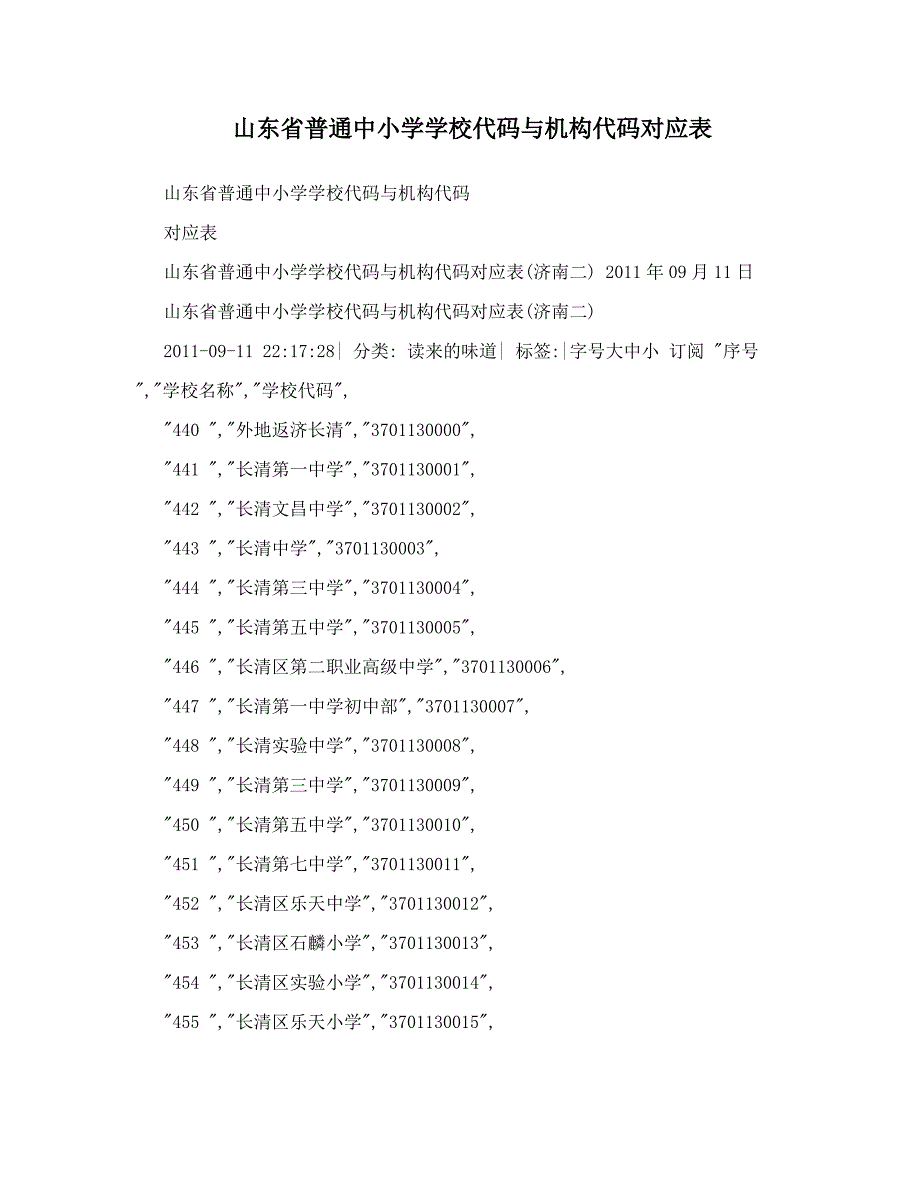 山东省普通中小学学校代码与机构代码对应表_第1页